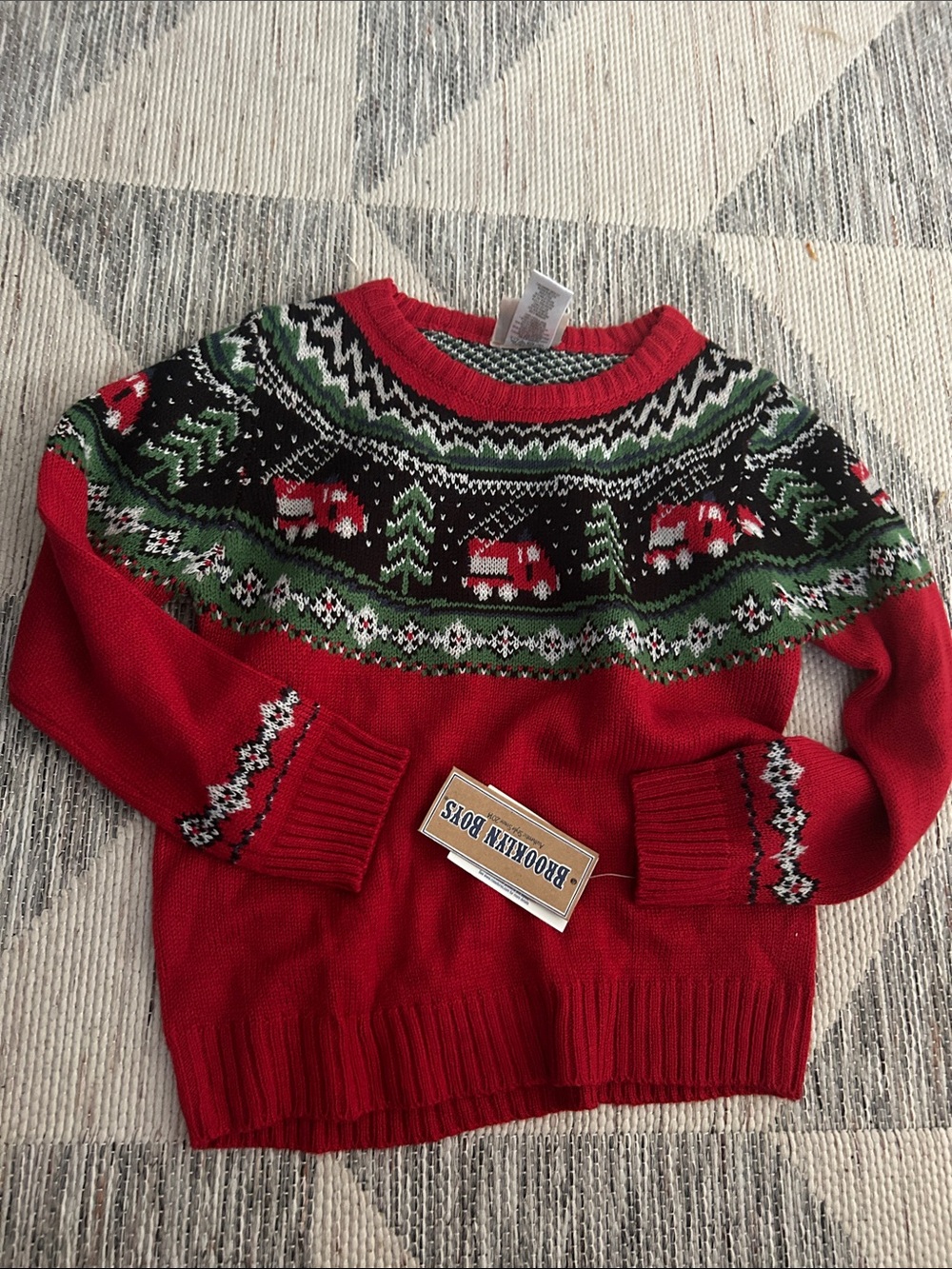 Brooklyn Boys Red Fair Isle Holiday Christmas truck Sweater size 6 NWT